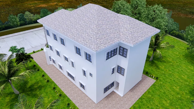 design image of a 3-storey 12x23 meter 5 bedroom house design