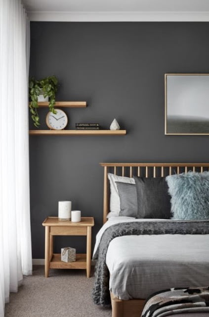 modern cozy grey and white bedroom