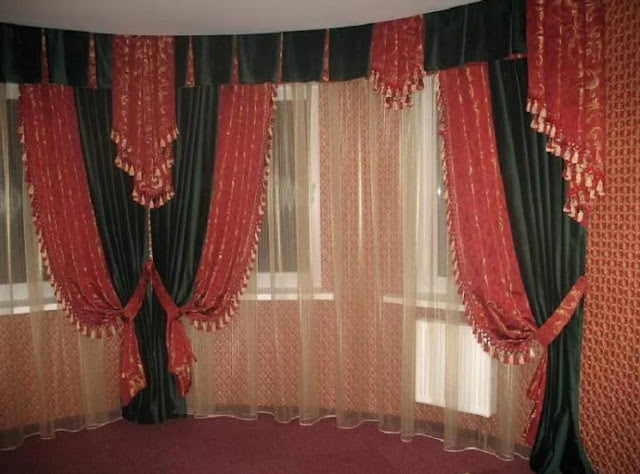 red curtains living room