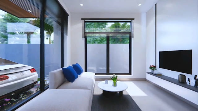 Front view of a modern minimalist house 7.5m x 9m