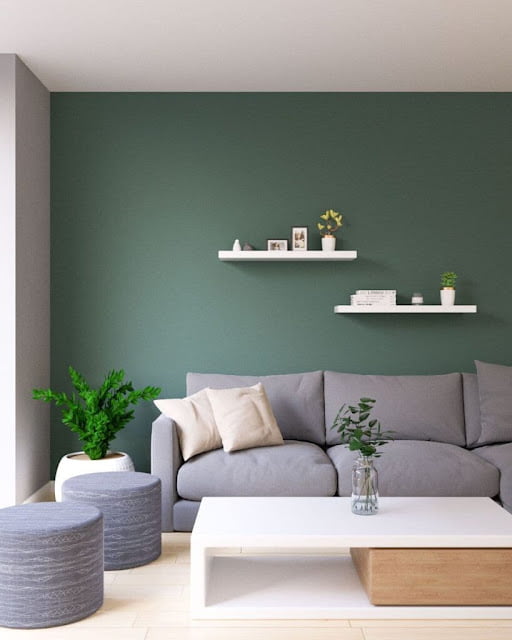 green and gray living rooms