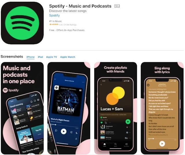 best music app for iphone offline free: spotify