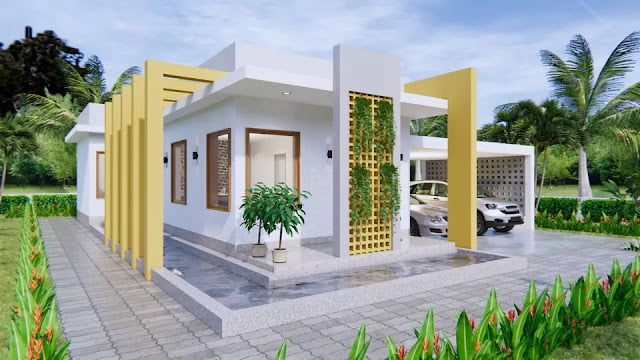 12x14 meter 2 bedroom 2 bathroom house plan