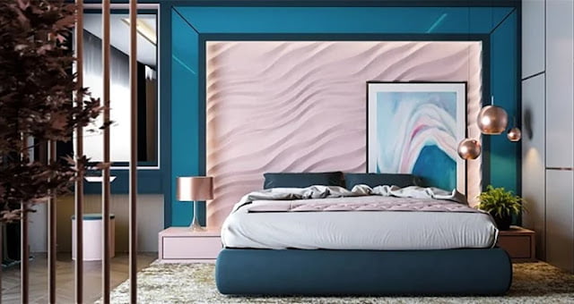 light pink and blue bedroom