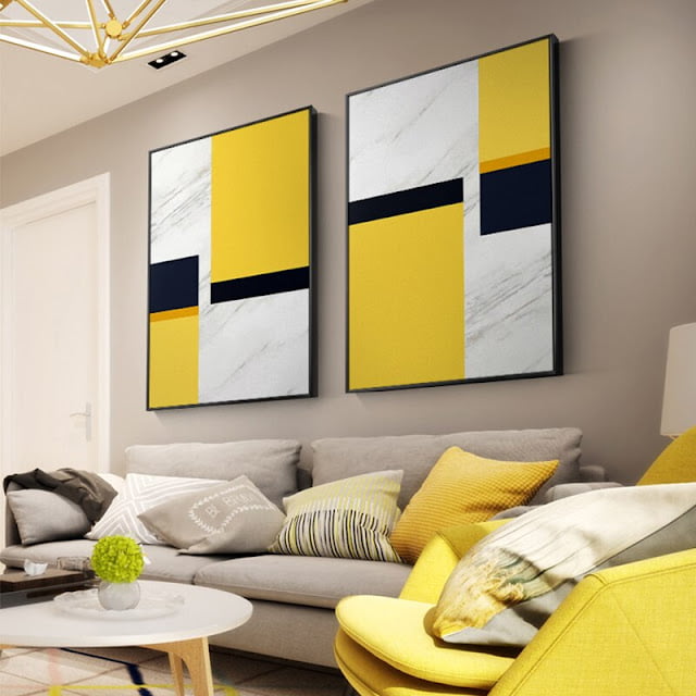 contemporary grey and yellow living room