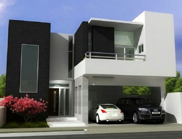 2-storey black and white domination house