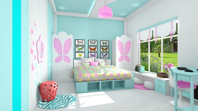 light pink and blue bedroom