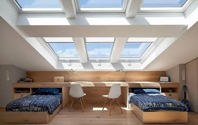 Attic bedroom for two teenage children