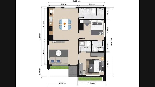 Front view of a modern minimalist house 7.5m x 9m