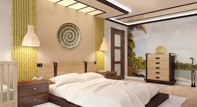 Bedroom in light colors with bamboo accents Bedroom in light colors with bamboo accents