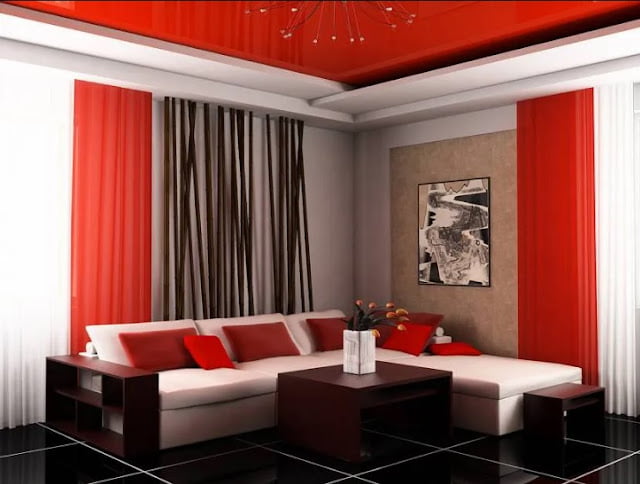 red curtains living room