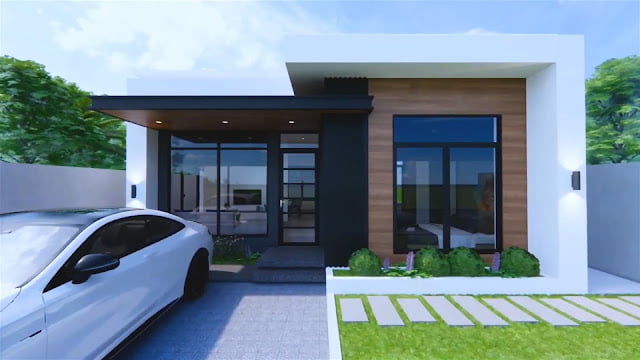 Front view of a modern minimalist house 7.5m x 9m