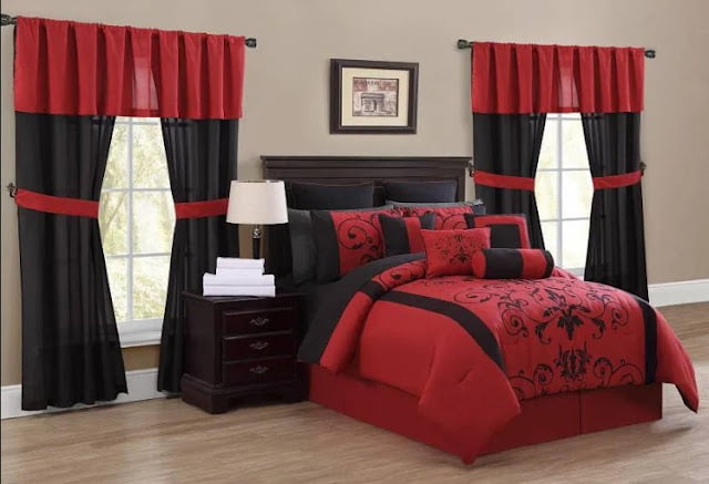 red curtains living room