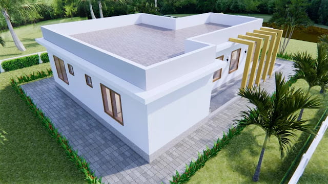 12x14 meter 2 bedroom 2 bathroom house plan