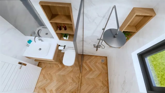 Small Two Floor House Plan 4.7 x 9 Meters 2 Bedrooms 2 Bathrooms