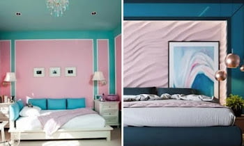 Blue And Pink Combination Bedroom Wall Paint