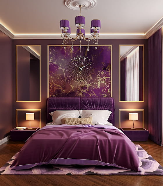 purple two colour combination for bedroom walls