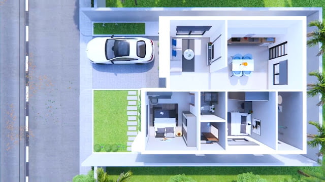 Front view of a modern minimalist house 7.5m x 9m