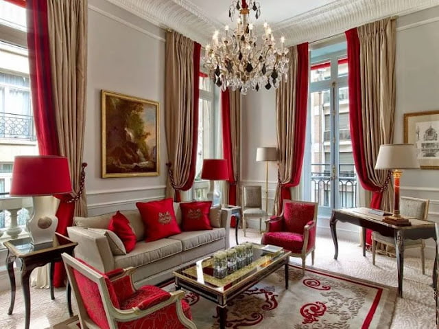red curtains living room
