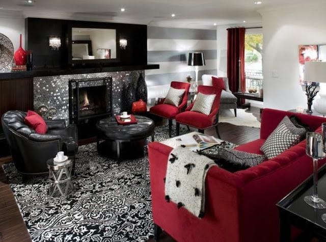 red, black and white living room decorating ideas