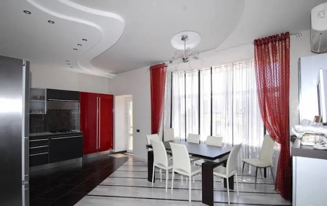 red curtains living room