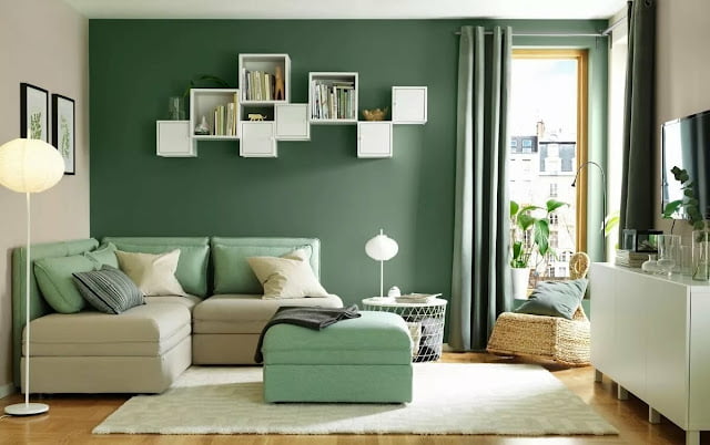 green and gray living rooms