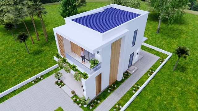 Small Two Floor House Plan 4.7 x 9 Meters 2 Bedrooms 2 Bathrooms