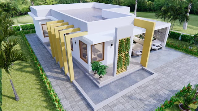 12x14 meter 2 bedroom 2 bathroom house plan