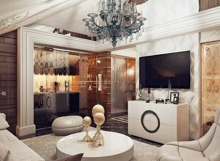 Interior decoration in the style of art decks of a one-story residential building