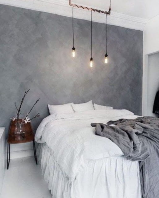 modern cozy grey and white bedroom