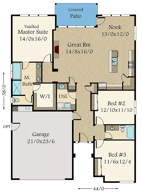 modern one story house plans with bedrooms on same side