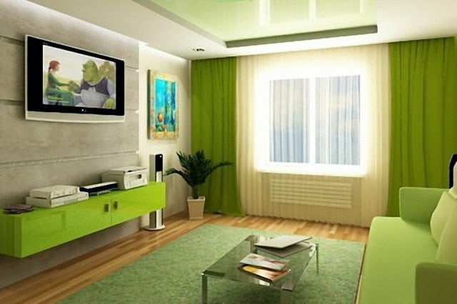 green and gray living rooms