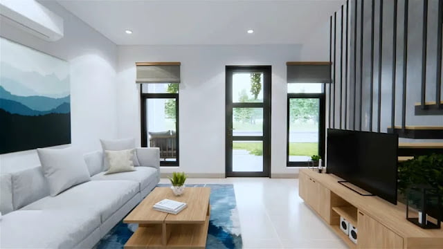 Small Two Floor House Plan 4.7 x 9 Meters 2 Bedrooms 2 Bathrooms