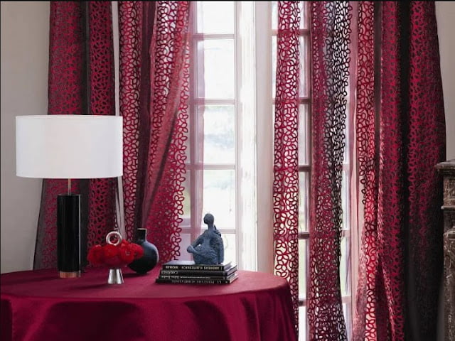 red curtains living room