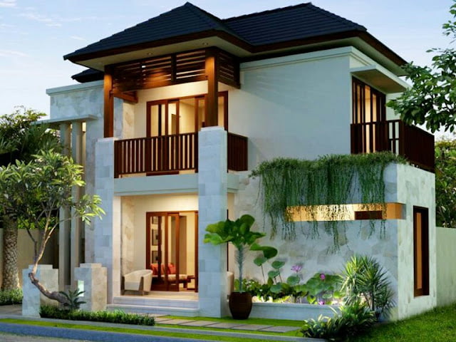 2-storey house design with a minimalist garden