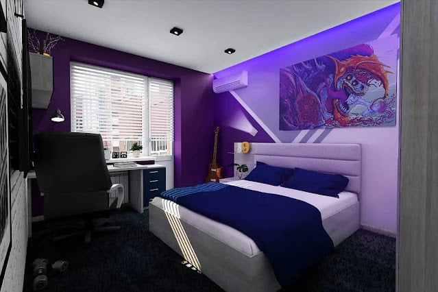 purple two colour combination for bedroom walls