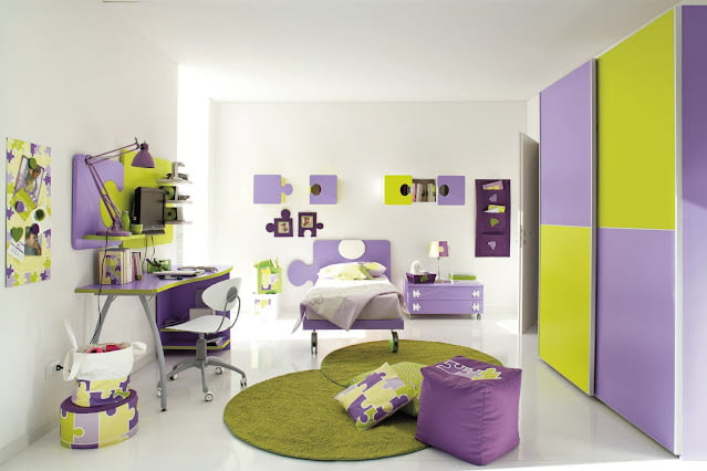 purple two colour combination for bedroom walls
