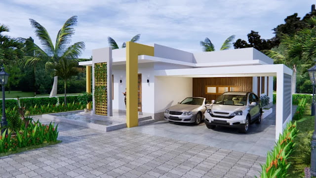 12x14 meter 2 bedroom 2 bathroom house plan