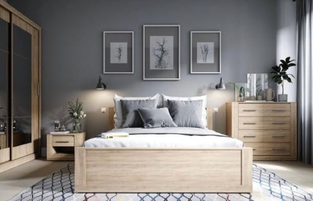 modern cozy grey and white bedroom