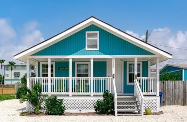 sky blue colour house outside