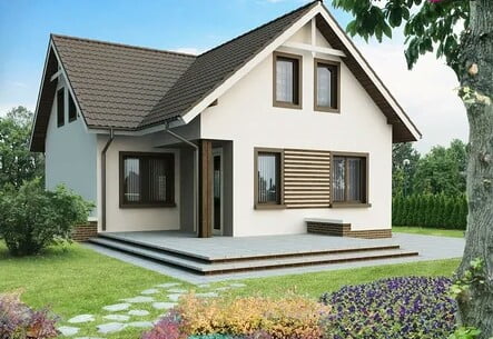 One-storey foam block house with an equipped attic