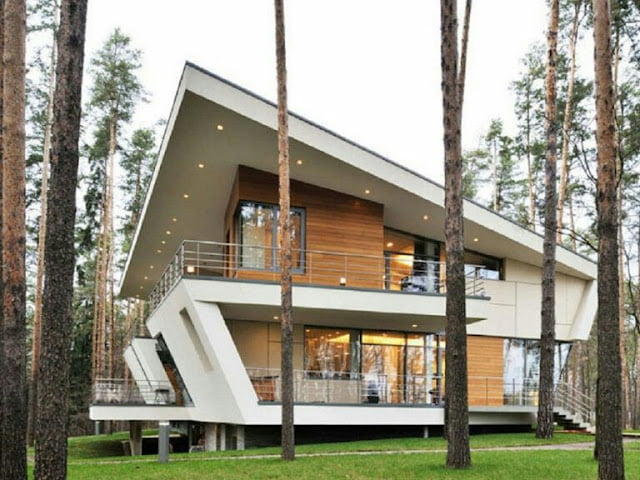 Minimalist 2-storey house in the form of a flat top cube