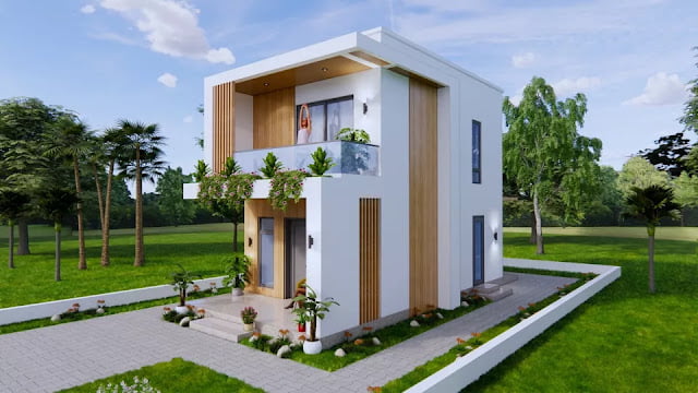 Small Two Floor House Plan 4.7 x 9 Meters 2 Bedrooms 2 Bathrooms