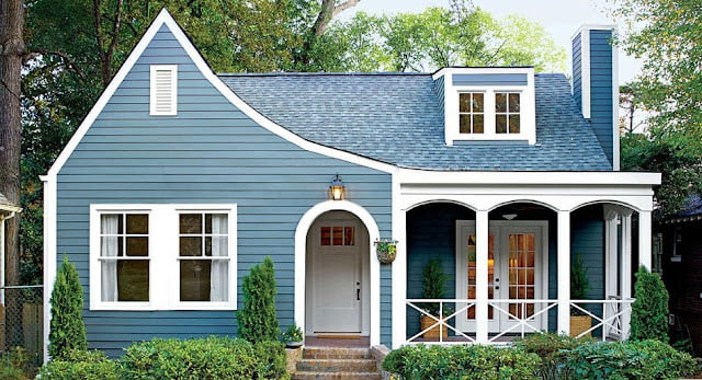 sky blue colour house outside