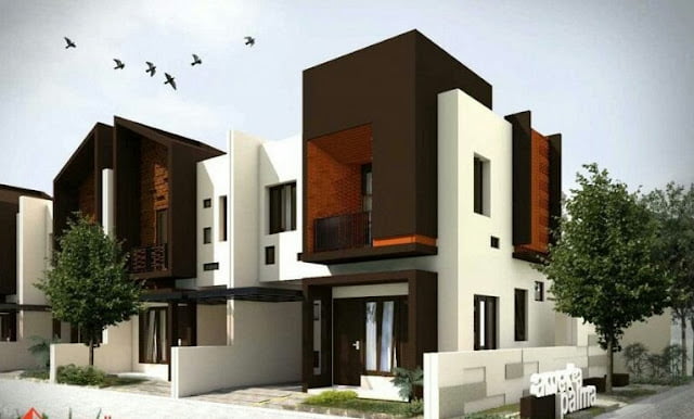 Minimalist 2-storey house design in the corner of L