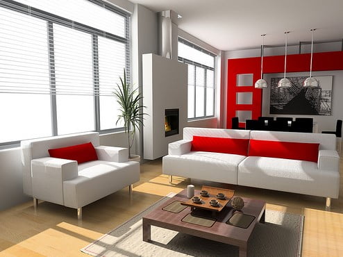 red and gray color scheme living room