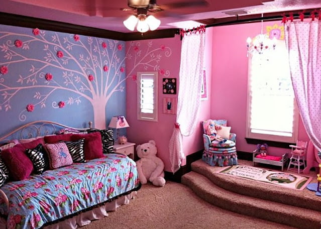 light pink and blue bedroom