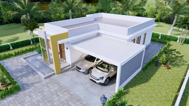 12x14 meter 2 bedroom 2 bathroom house plan