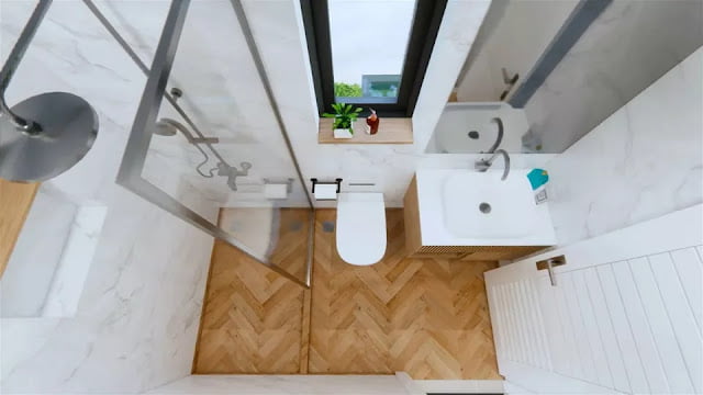 Small Two Floor House Plan 4.7 x 9 Meters 2 Bedrooms 2 Bathrooms