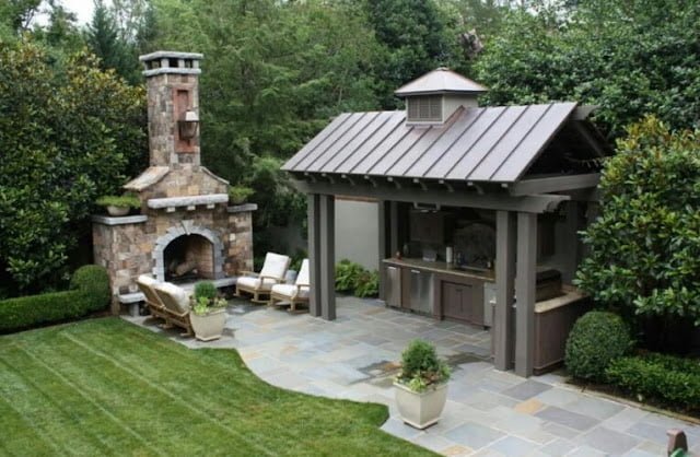 covered outdoor living spaces with fireplace